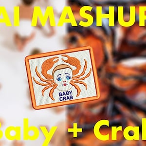 Cool & Funny AI Mashup Freakshow Baby Crab 9cm / 3.5 inch Shirt or Jacket Patch Applique Iron On or Hook Back