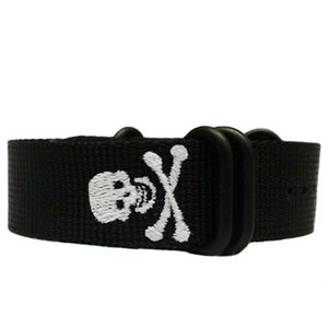 Custom Embroidered 22mm Nylon Military Diver Pirate Skull Watch Strap (Strap Only)