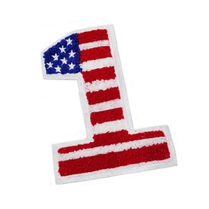 Large Chenille USA Flag Number 1 Patch Applique 13cm / 5.1 inch