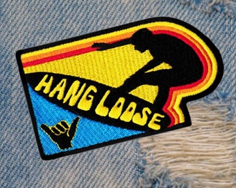 Vintage 70's 80's Style Hang Loose Beach Surfing Surfer Shirt Patch Badge for Cap Hat 9.5cm *Beautiful New Design*