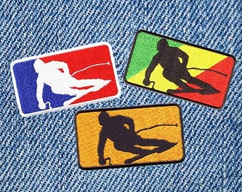 Major League Skiing Ski Skier Patch for Trucker Hat or Shirt 9.5cm - 3.7 inch Rasta Iron On or Hook Back