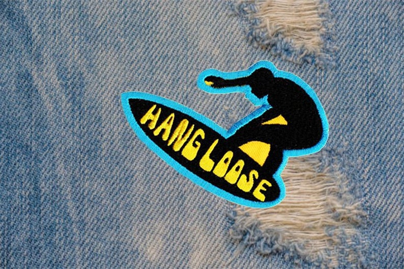 Cool Vintage 70/'s 80/'s Style Hang Loose Morale Surfing Surfer Surf Patch Badge Cap Hat Shirt 9cm Applique