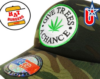 smARTpatches Truckers Vintage Style "Give Trees A Chance" Truckin Surfer Surfing Trucker Cap Hat Camo Curved Bill Patch by lidstars headwear