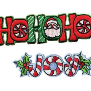 Ho Ho Ho or Joy Christmas Holiday Iron On Patch Santa 15cm or 13cm