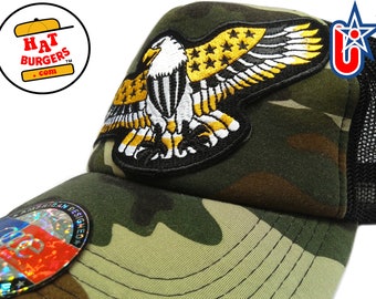 smARTpatches Truckers Vintage Style Golden Eagle USA American Patriotic Trucker Cap Hat Camo Curved Bill Patch by lidstars headwear
