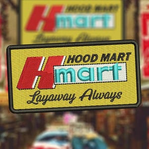 Detroit New York St Louis Hood Mart Store Sign Morale Patch for Trucker Hat or Shirt Hip Hop Rap 10cm - 4 inch Iron On or Hook Back