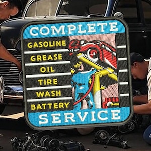 Vintage Style Car Guy Gift Garage Race Auto Service Driver Mechanic Racing Patch Gift for Him Dad Gift 12cm / 4.7 in Iron On or Hook Back
