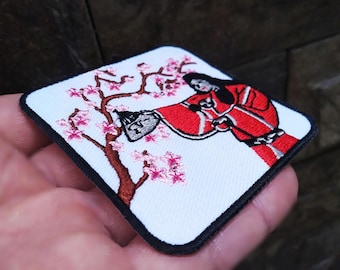 Japan Japanese Streetwear Geisha Fan Girl Rising Sun Patch for Trucker Hat or Shirt 7.5cm - 3 inch Iron On or Hook Back
