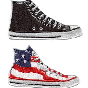 Vintage Style High Hi Top Basketball Sneaker Shoe Patch Badge (9.5cm) Black and Flag Star