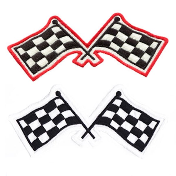 Awesome Vintage Style Black Red Checkered Flag Racing Patch Badge Skater Punk Racing Biker 11cm / 4.3 inch Iron On or Hook Back