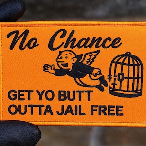 Parodie geld man bankovervaller gangster gevangenis moreel patch voor trucker hoed of shirt 8 cm-3,2 inch opstrijkbaar of gehaakt op de achterkant