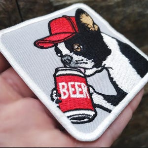 Boston Terrier Gift Beer Gift Dog Gift Patch for Trucker Hat or Shirt 7cm / 2.8 inch Iron On or Hook Back