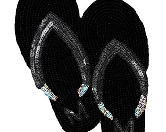 black sequin flip flops