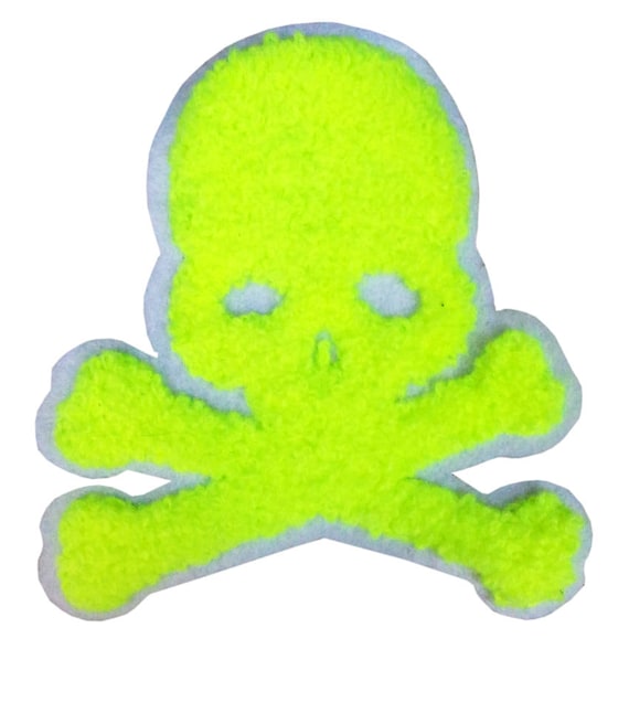 Large Neon Green Chenille Skull Patch 9.5cm