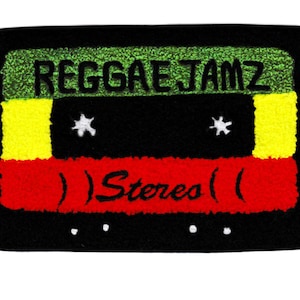XL Extra Large Vintage Style Chenille Reggae Jamz Rasta Mixtape Cassette Mix Tape DJ Patch Badge (15cm)
