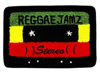 XL Extra Stor Vintage-stil Chenille Reggae Jamz Rasta Mixtape Kassett Mixtape DJ-märke (15 cm)
