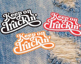 XL Extra Large Awesome Vintage Style 70&#39;s Trucker Patch Patches &quot;Keep on Truckin&quot; 13cm x 7cm / 5.2 inches Iron On or Hook Back