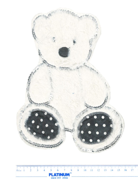 XXL Extra Large /& Cute Furry with Sequins Teddy Bear Patch 22cm