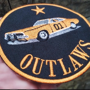 01 Orange Car Outlaw Patch for Trucker Hat Badge Trucker Gift Mechanic Gift Shirt 7.5cm / 3 inch Iron On or Hook Back