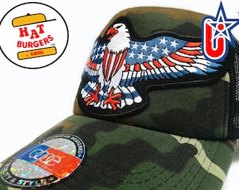 smARTpatches Truckers Vintage Style Rock Kid Eagle USA American Patriotic Trucker Cap Hat Camo Curved Bill Patch by lidstars headwear