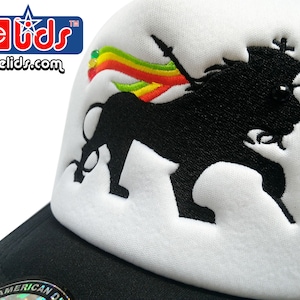 Rasta Lion of Judah Strass Bling Trucker Hat Cap Skater Punk Rastafarian Jamaica Reggae