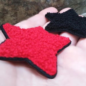 Cute Chenille Red Star or Black Star Patch 6cm / 2.4 inch Iron On or Hook Back