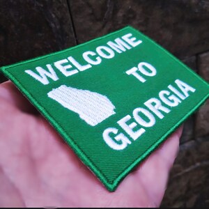 Benvenuti in Georgia, campeggio, escursionismo, cartello stradale statale, toppa di Atlanta Country per cappello o maglietta da camionista, 9 cm / 3,5 pollici, da stirare o agganciare sul retro