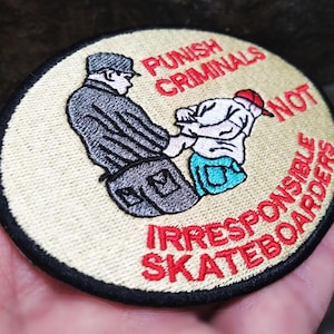 Awesome Vintage Style 80&#39;s Skateboarding is Not a Crime 10cm / 4 inch Patch Badge Skate Skater Hat