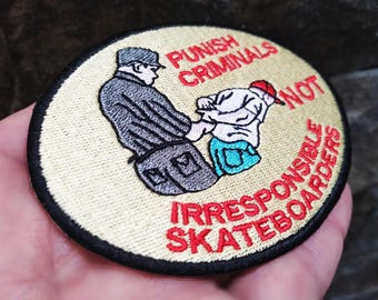 Awesome Vintage Style 80's Skateboarding is Not a Crime 10cm / 4 inch Patch Badge Skate Skater Hat