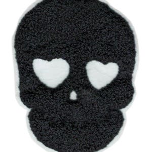 Large Black Heart Chenille Skull Patch 10cm