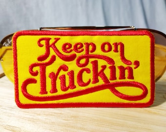 Gift for Him Vintage Style 70&#39;s Patch Patches &quot;Keep on Truckin&quot; Big Rig Trucker Gift Truck 10cm / 4 inch Applique Iron On or Hook Back