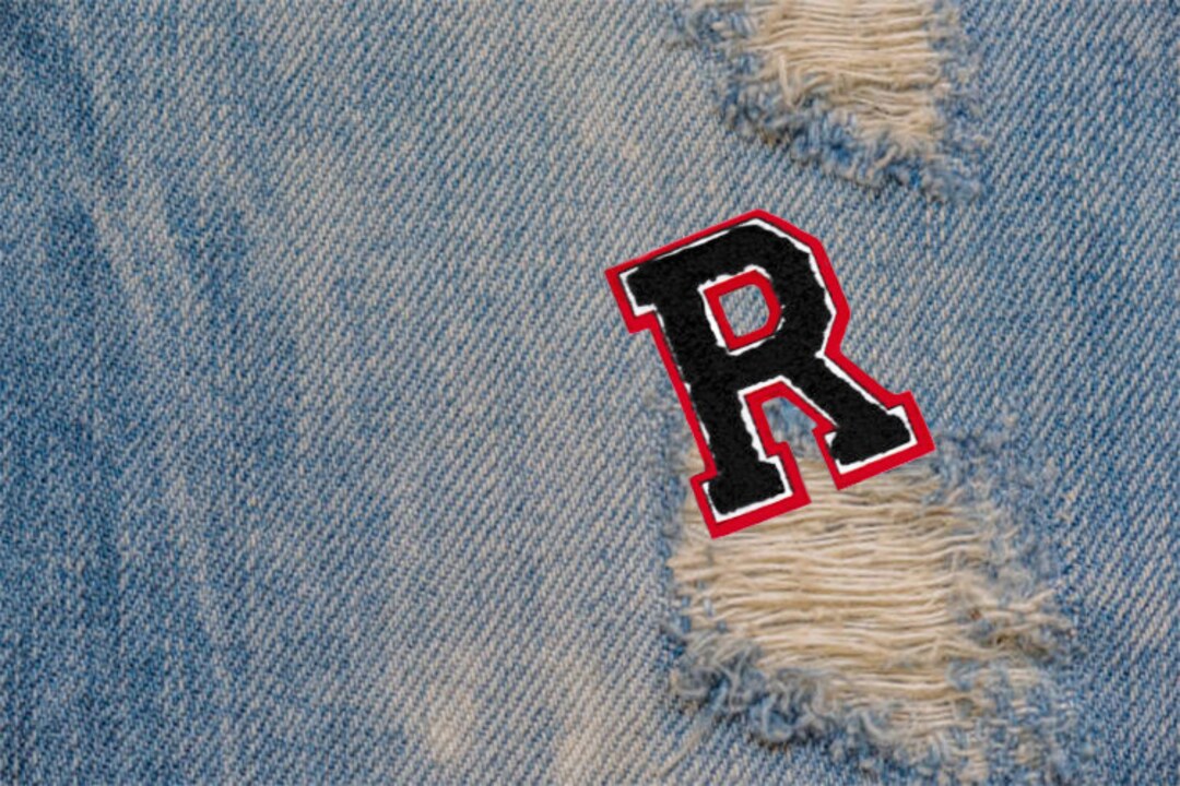 Large Chenille Dark Red Dark Blue Letter r Patch 7cm Ruby Rob Robert ...