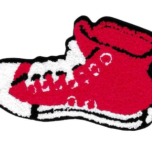 XL Extra Large Vintage Style Chenille Red High Hi Top Basketball Star Sneaker Shoe Patch Badge (14cm)