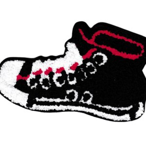 XL Extra Large Vintage Style Chenille Black High Hi Top Basketball Star Sneaker Shoe Patch Badge (14cm) Applique