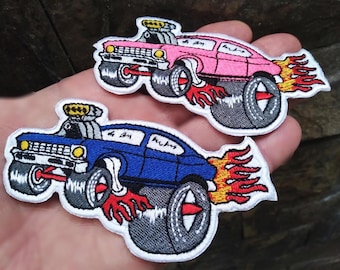 Vintage Style 70's Big Engine Car Guy Gift Custom Hot Rod Patch 11cm / 4.3 inch Iron On or Hook Back