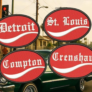 Detroit St. Louis Compton Städte Stadt Aufnäher für Trucker Hut Hip Hop Rap Motor City 10 cm Aufnäher zum Aufbügeln oder zum Anhaken