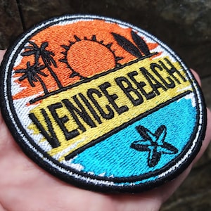 Vintage 80&#39;s Style California Venice Beach Gift Surfing Surfer Gift Patch for Trucker Hat or Shirt Cap 8cm / 3.2 inch Iron On or Hook Back
