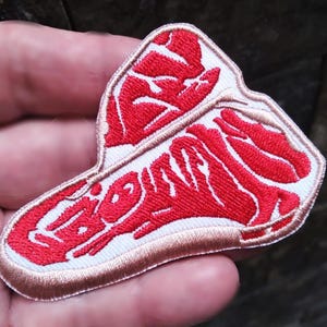 Cute Americana Food Beef Steak Patch for Trucker Hat or Shirt Gift for Him Dad Gift 7.5cm - 3 inch or 20cm - 8 inch Iron On or Hook Back