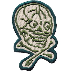 Green Skull and Crossbones Patch 10cm / 4 inch Iron On or Hook Back
