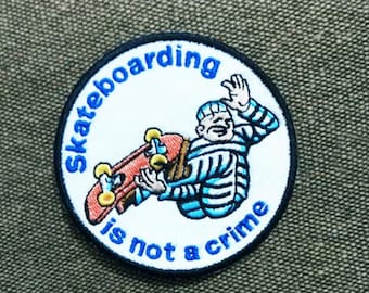 Awesome Vintage Style 80's Skateboarding is Not a Crime Patch Badge Skater Hat 8cm / 3.2 inch Iron On or Hook Back