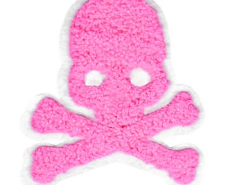 Large 9.5cm Hot Pink Chenille Skull Patch
