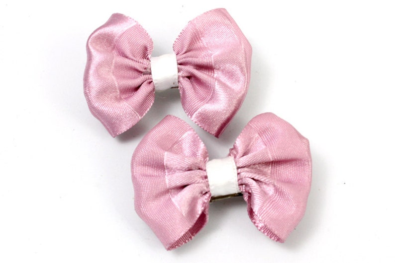 2 Big Poofy Hair Bows Purple Satin Dog Hair Bows Dog Bows Little Girl Bows Lilac Dog Bow with Elastics or French Clips Dog Accessories
