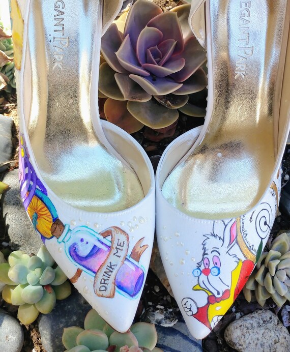 Alice In Wonderland Custom Hand Painted Heels Shoes Vans Etsy