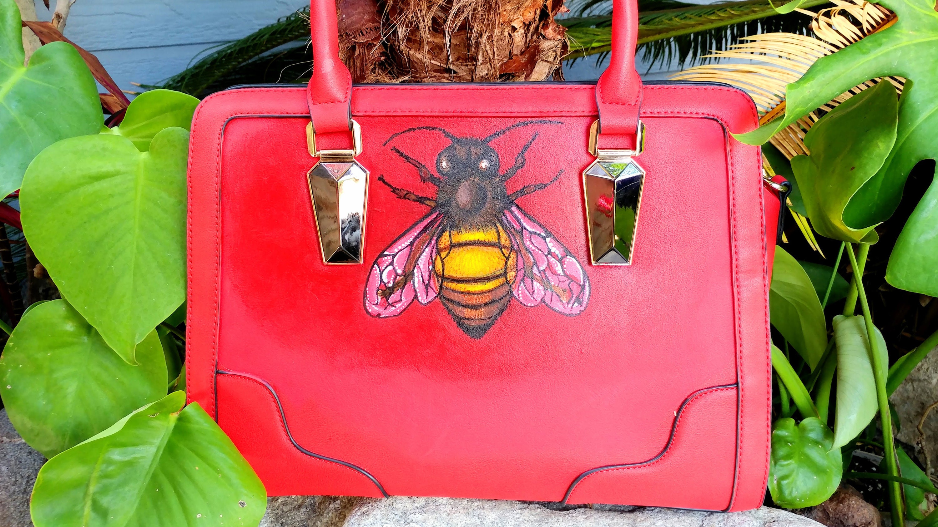 Bumble Bee handpainted bag handbag purse plants succulent | Etsy