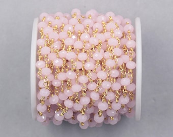 6mm Pink Rosary Chains With Gold Plated -- Faceted Crystal Czech Glass Beaded Chain Wholesale Beads Handmade Craft Supply CQA-035-4