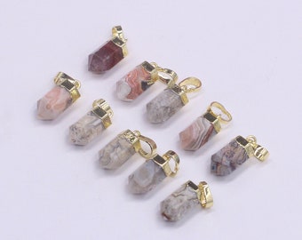 12mm Point Lace Agate Pendants -- With Electroplated Gold Edge Gemstone Pendant Wholesale Supplies KG050-23