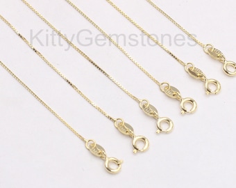14-20&quot; Sterling Silver Box Chain Necklaces, 18K Gold Vermeil Plated, 925 Silver Charms Wholesale For Bridesmaid Gift Party