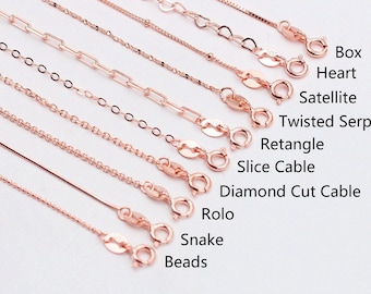 18" Sterling Silver Chain Rose Gold Plated Necklaces -- 925 Silver Charms Wholesale For Bridesmaid Gift Party