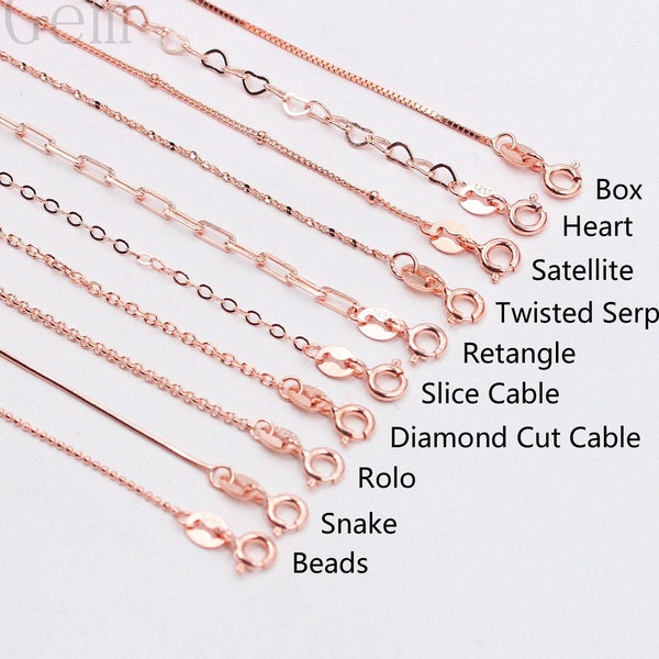 18" Sterling Silver Chain Rose Gold Plated Necklaces -- 925 Silver Charms Wholesale For Bridesmaid Gift Party