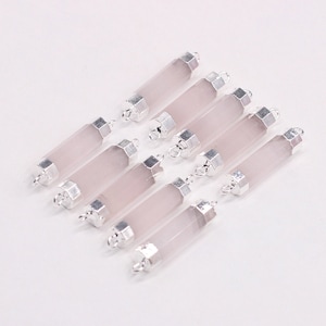 Rose Quartz Point Charms, Rose Quartz Connectors, Bar Charms, Pink Quartz Charms, Rose Quartz Bracelet Charms KG081-2